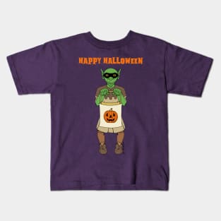 Trick-or-Treating Goblin Happy Halloween Kids T-Shirt